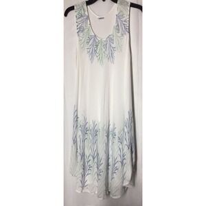 Shoreline One Size Dress White Sleeveless Green Blue Print Light Weight Summer
